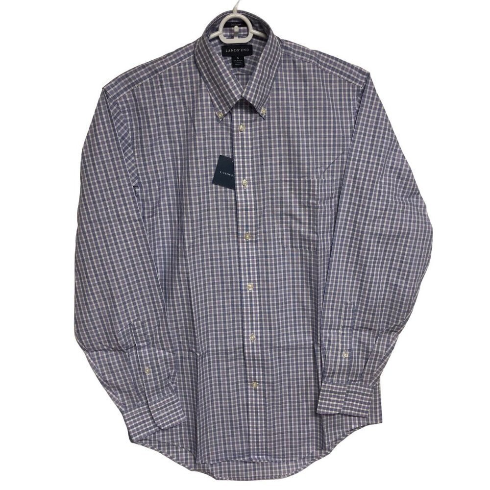 LANDS' END NO IRON CHECK LONG SLEEVE SHIRTS SIZE SM 14-14½ NWT